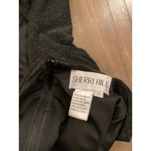 Sherri Hill Plunging mesh Neckline Bodycon Mini Evening Dress Shimmer Black 2 - Picture 3 of 10